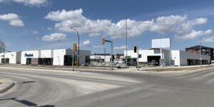 Street view front exterior of Waterford Commons, 55 Waterford Green Commons in Winnipeg, MB.