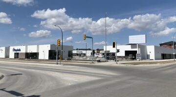 Street view front exterior of Waterford Commons, 55 Waterford Green Commons in Winnipeg, MB.
