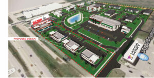 Aerial rendering of Millbrook Market in Steinbach, MB.