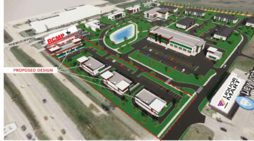 Aerial rendering of Millbrook Market in Steinbach, MB.